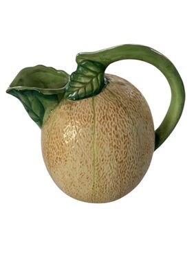 Vintage Ceramic Hand Painted Cantaloupe 7.5 in Pitcher Japan 1980’s